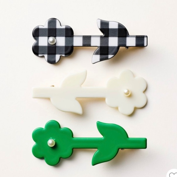 NWT 3pk Floral Hair Clip - kate spade new york x Target™ Green/Cream/Black - Picture 1 of 5
